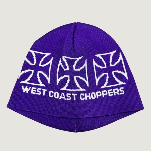 West Coast Choppers Other - West Coast Choppers Purple Iron Cross Knit Beanie Hat Made in USA Y2K Biker Moto